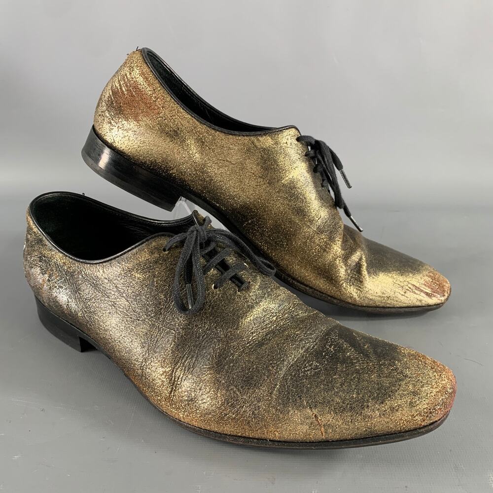 HAIDER ACKERMANN Size 8 Gold Black Metallic Leather Lace Up Shoes
